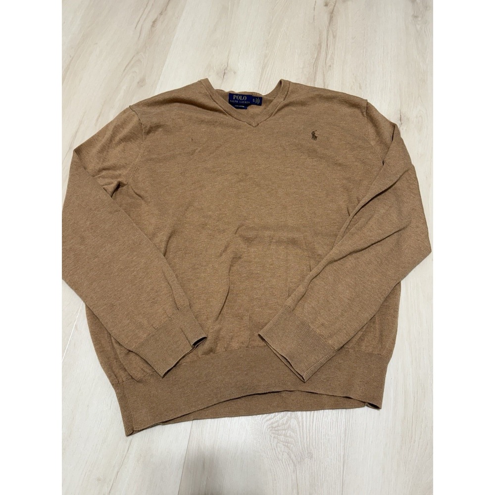 Polo Ralph Lauren Men's V-Neck Sweater Camel Brown 100% Pima Cotton Size XL
